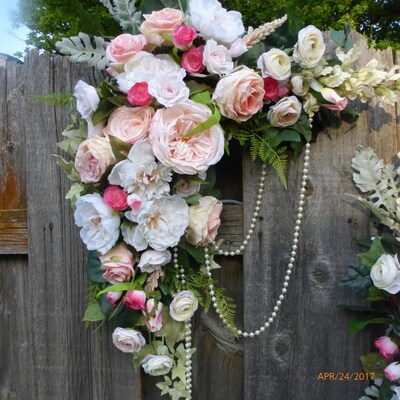 Wedding Arch Flowers, Blush Pink, Fuchsia and White Rose swag - image3